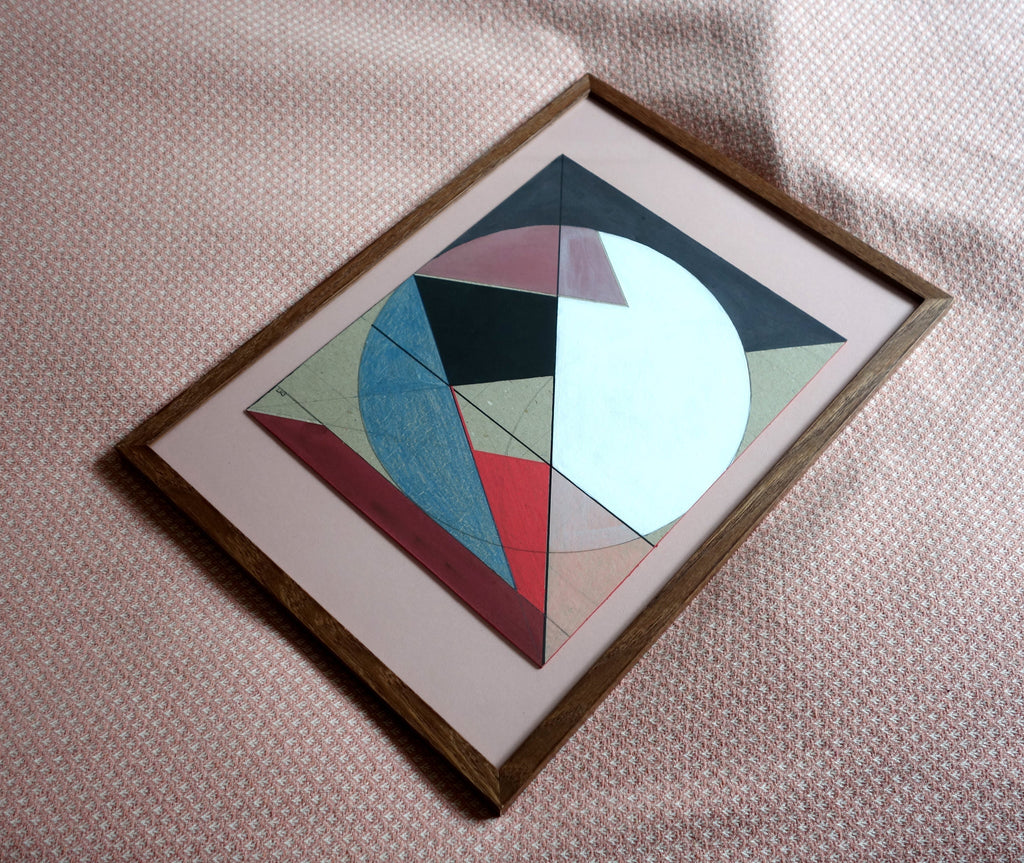 Geometric cardboard art with bold red and black painted edges by Lisa Ketty