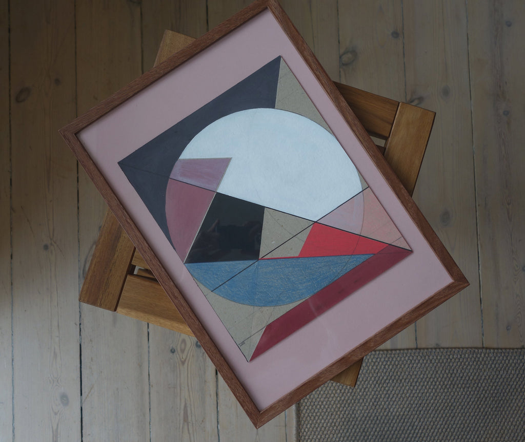 Linear geometric cardboard relief with painted edges - Danish sustainable art