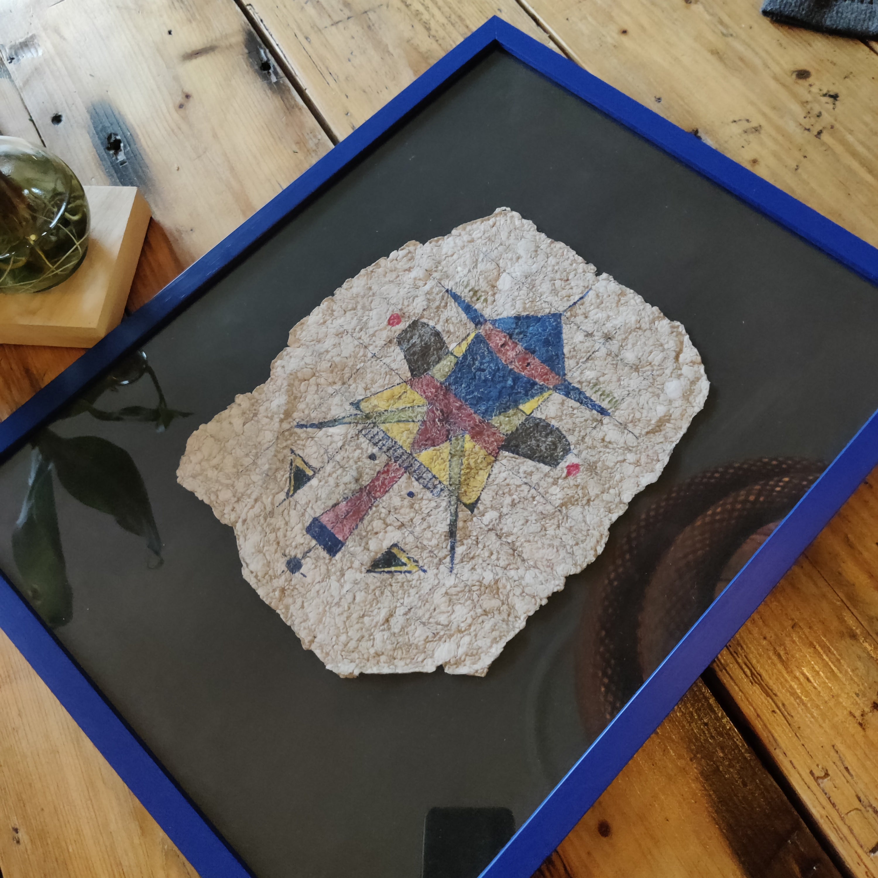 Close-up of Paper Pulp Rocket Man showing layered pulp and paint