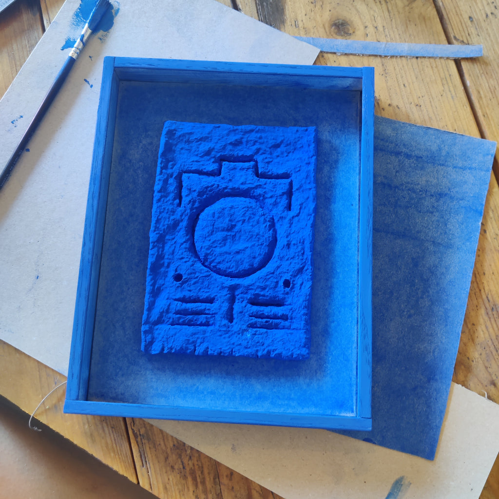 Blue Paper Pulp Relief – Framed Original