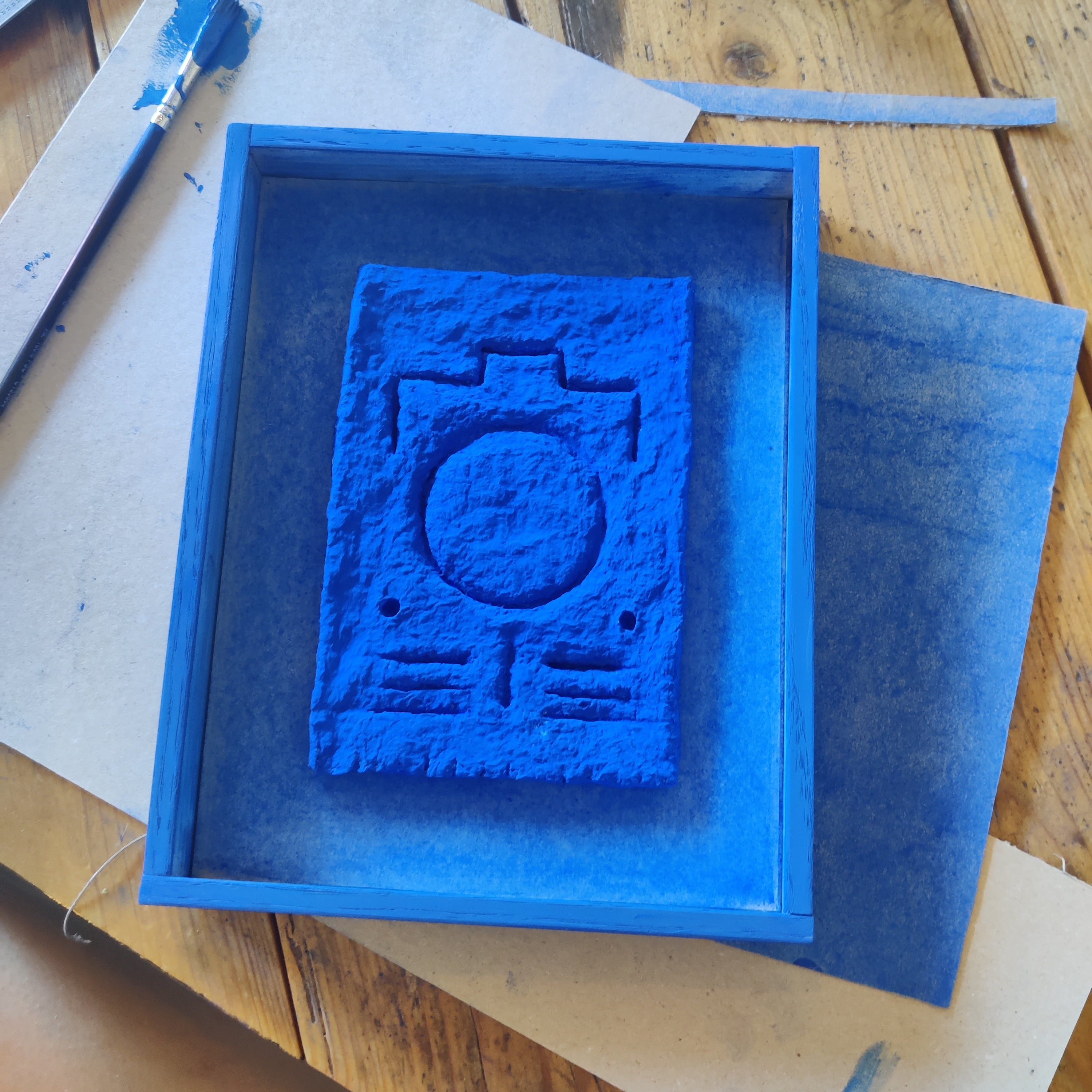 Blue Paper Pulp Relief – Framed Original