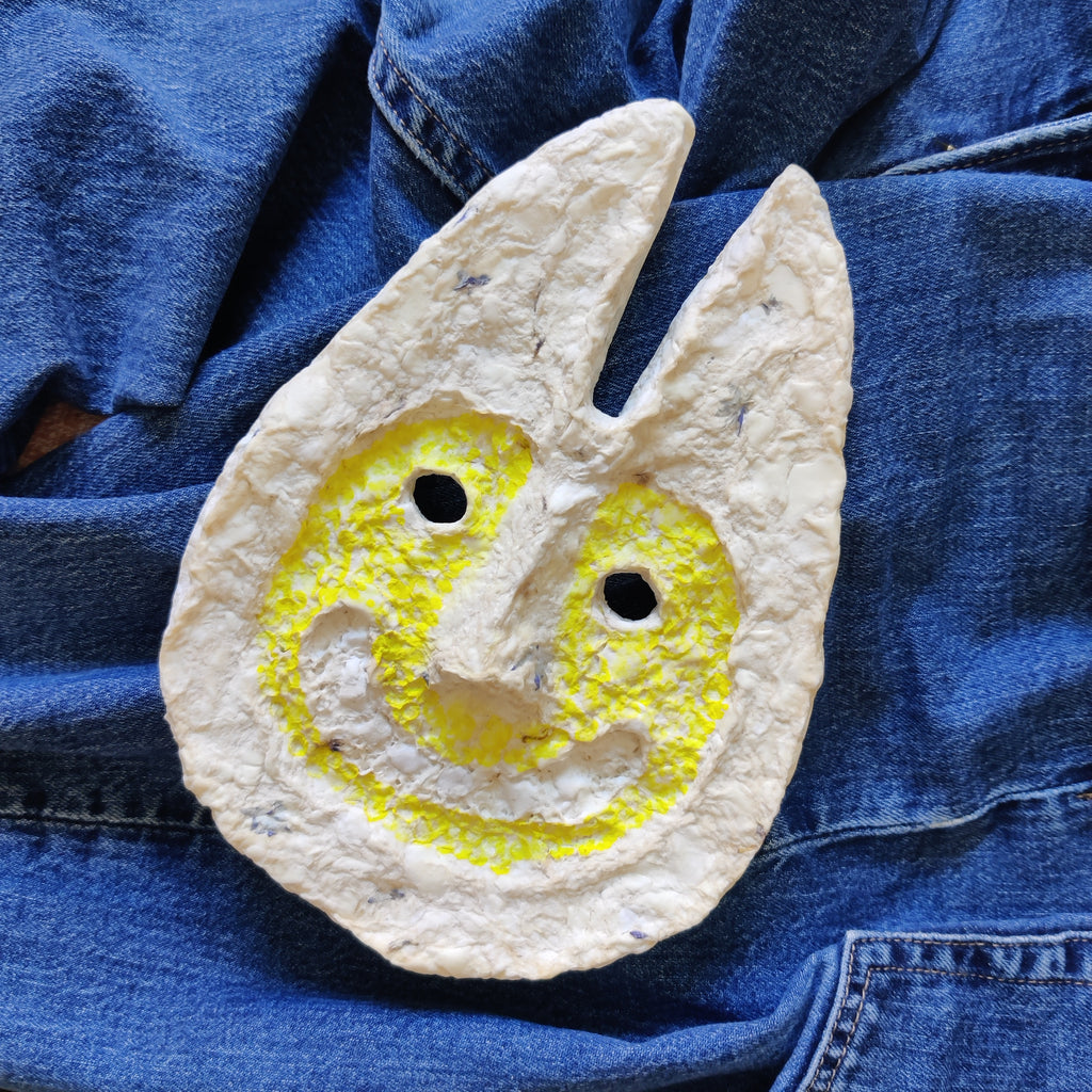 Rabbit Man – handmade paper pulp mask by Lisa Ketty