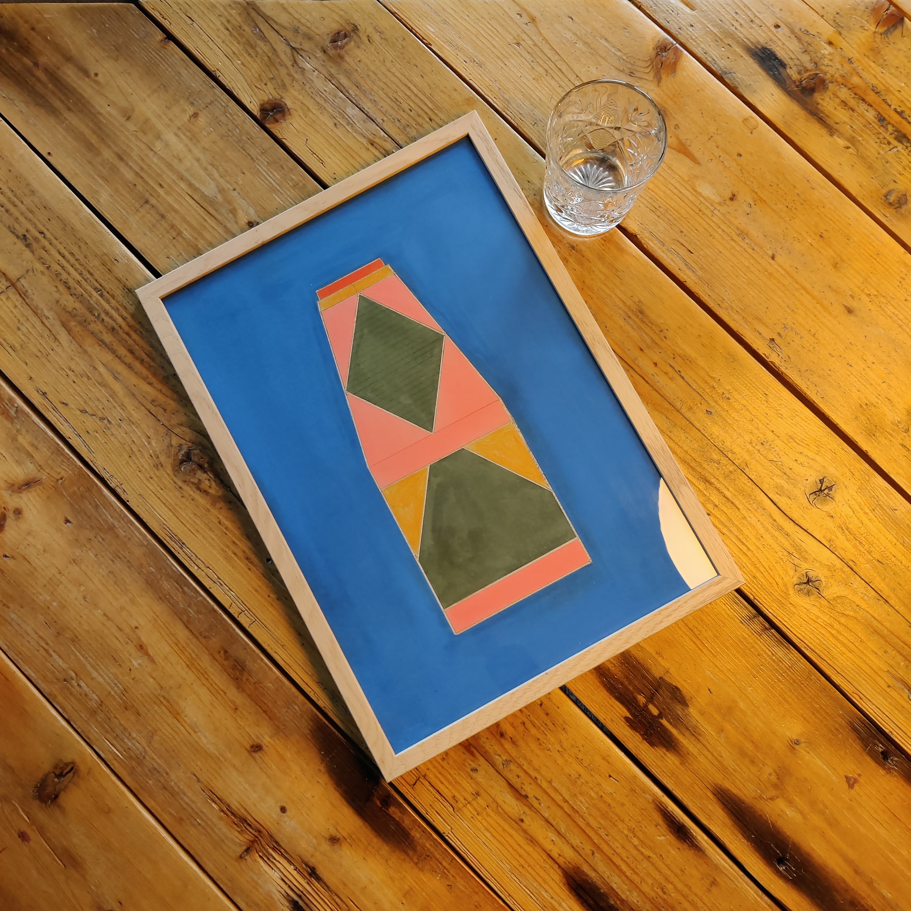 Mystical Cardboard Juice – hand-cut cardboard bottle painted with linoleum paint by Lisa Ketty